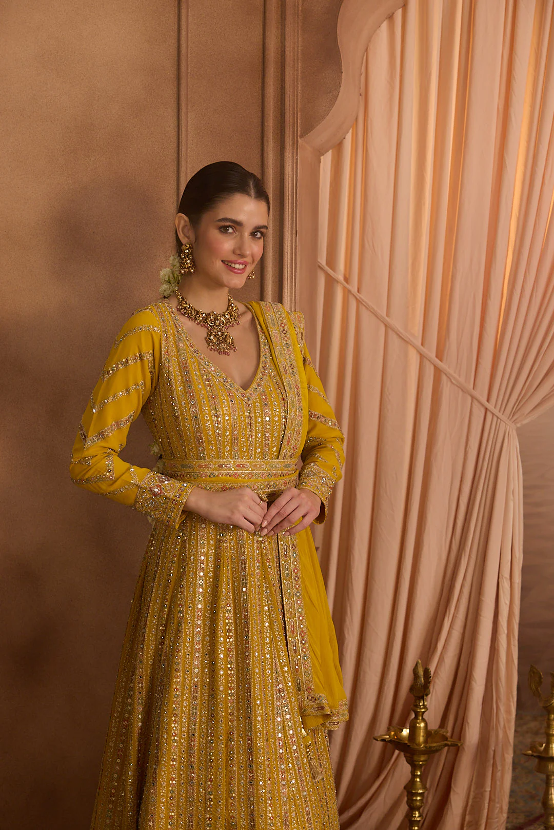 Neerus Yellow Embroidery Georgette Fabric Anarkali with Dupatta - Image 11