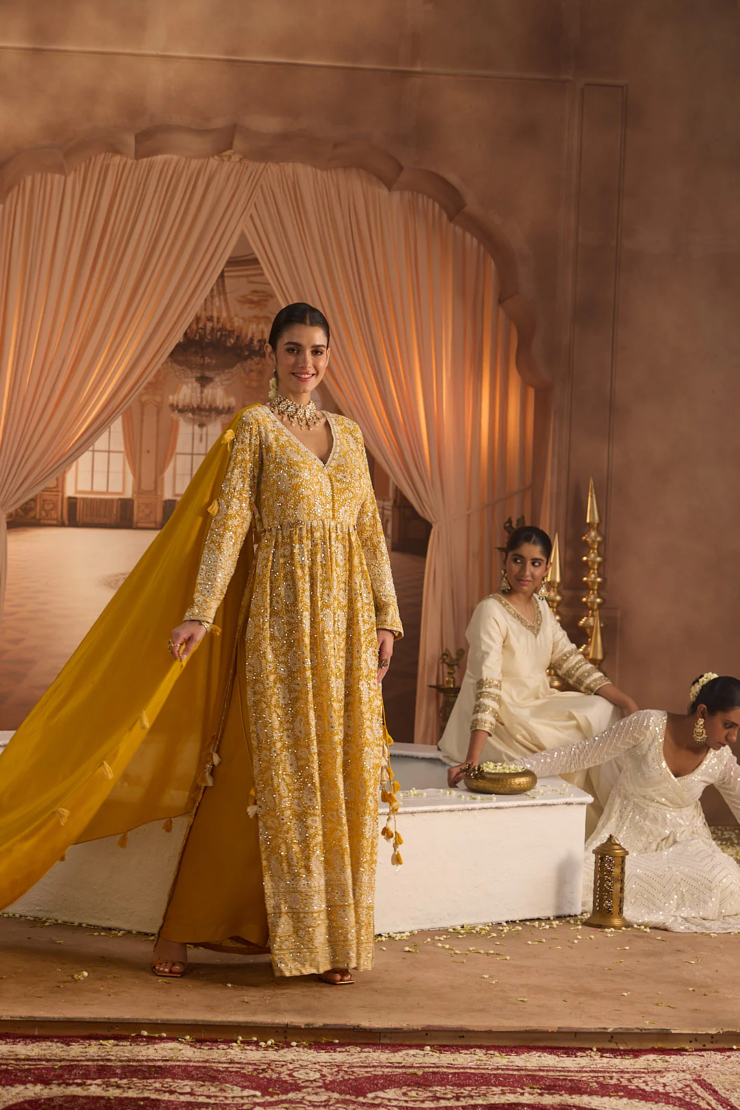 Neerus Yellow Embroidery Georgette Fabric Kurta Plazzo and Dupatta - Image 4