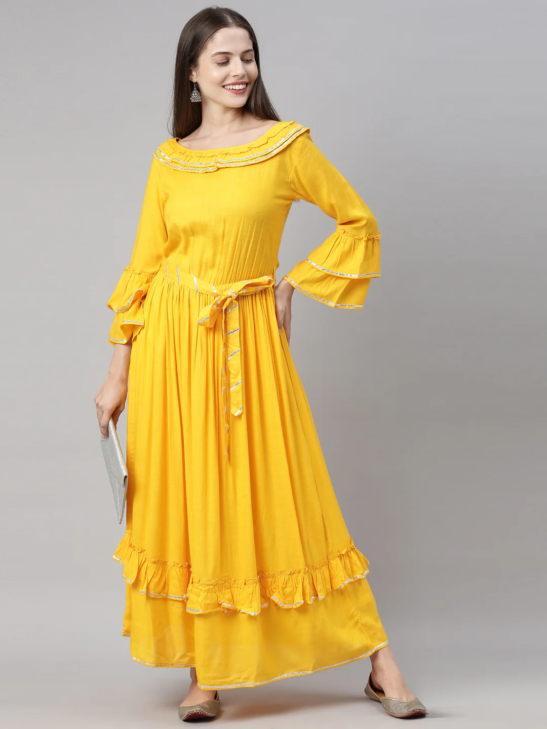 Neerus Yellow Fit & Flare Kurta - Image 13