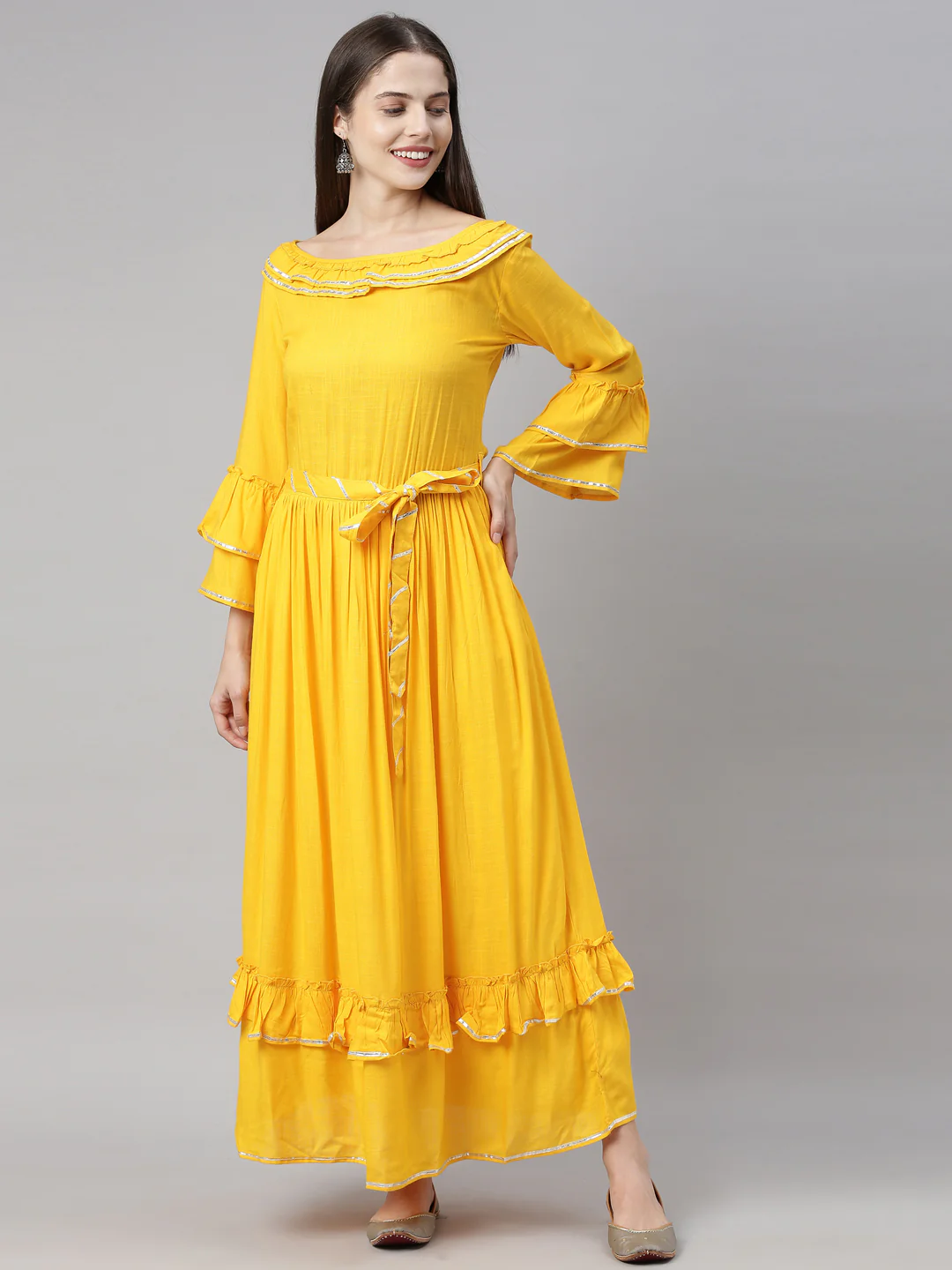 Neerus Yellow Fit & Flare Kurta - Image 14