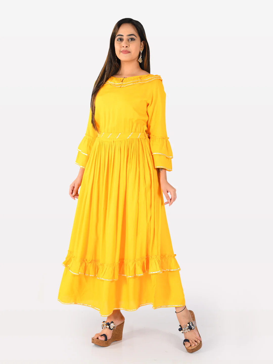 Neerus Yellow Fit & Flare Kurta - Image 2