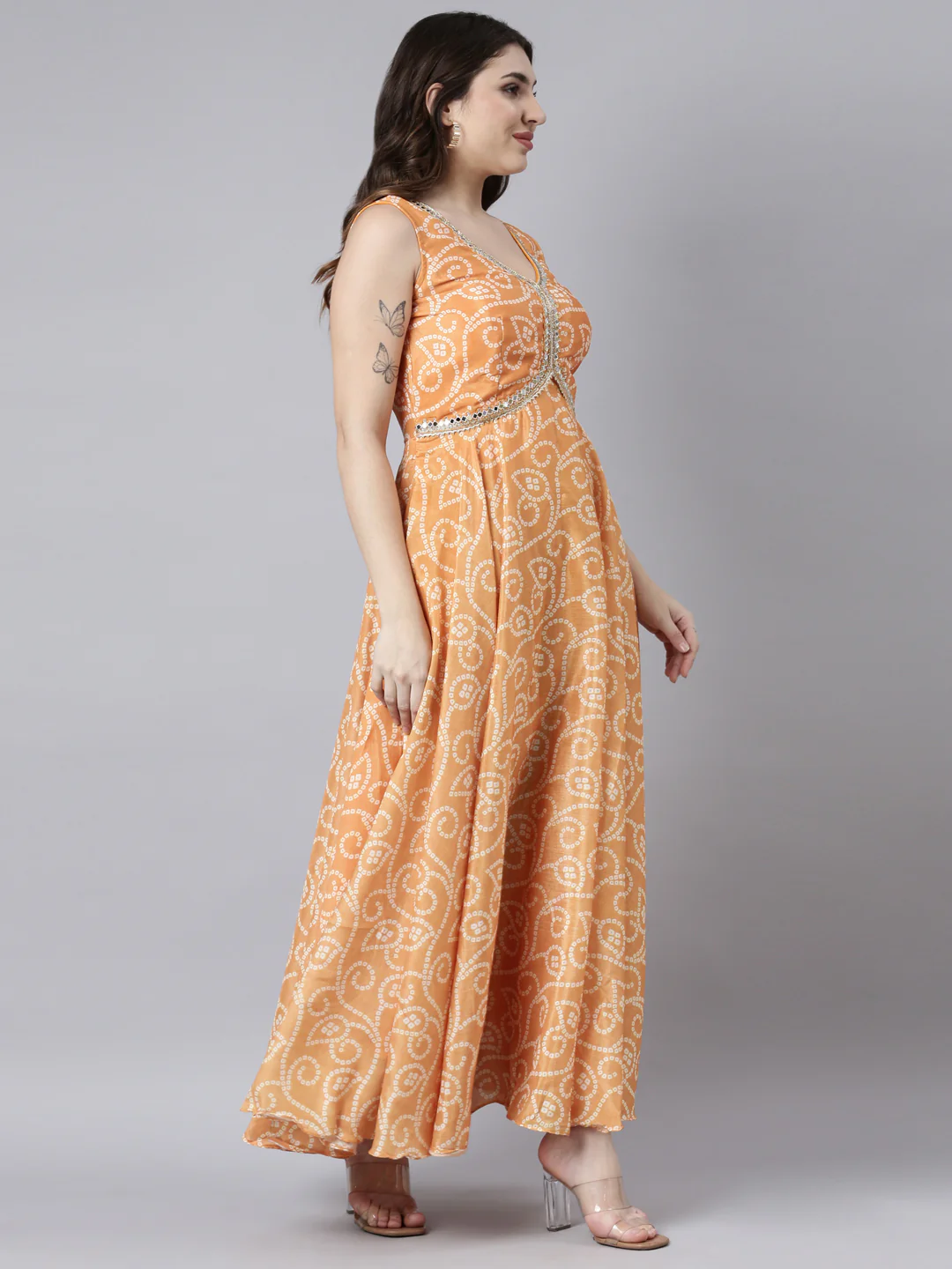 Neerus Yellow Flared Casual Floral Fit and Flare Dresses - Image 2
