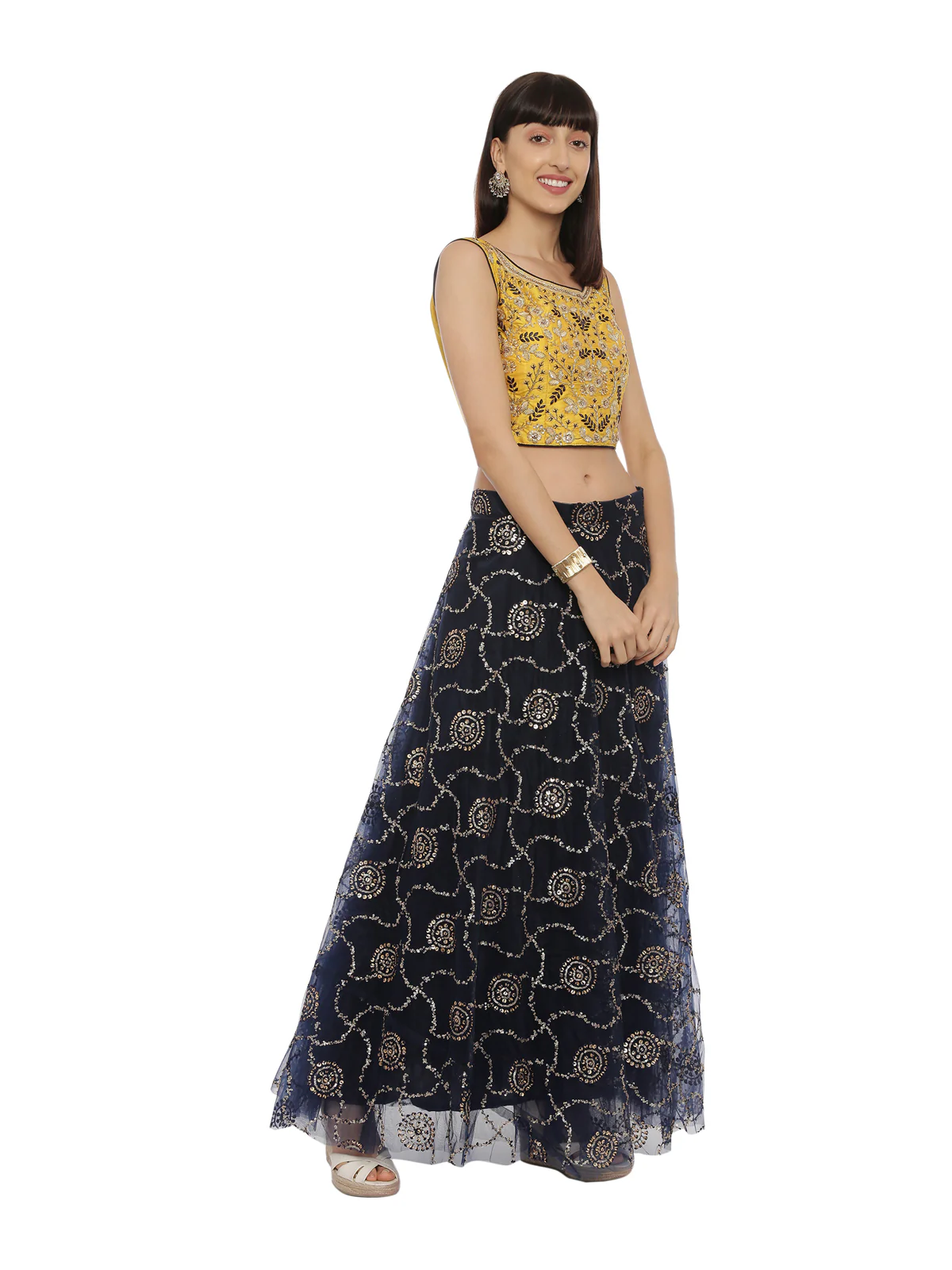 Neerus Yellow & Navy Embellished Lehenga Set - Image 2