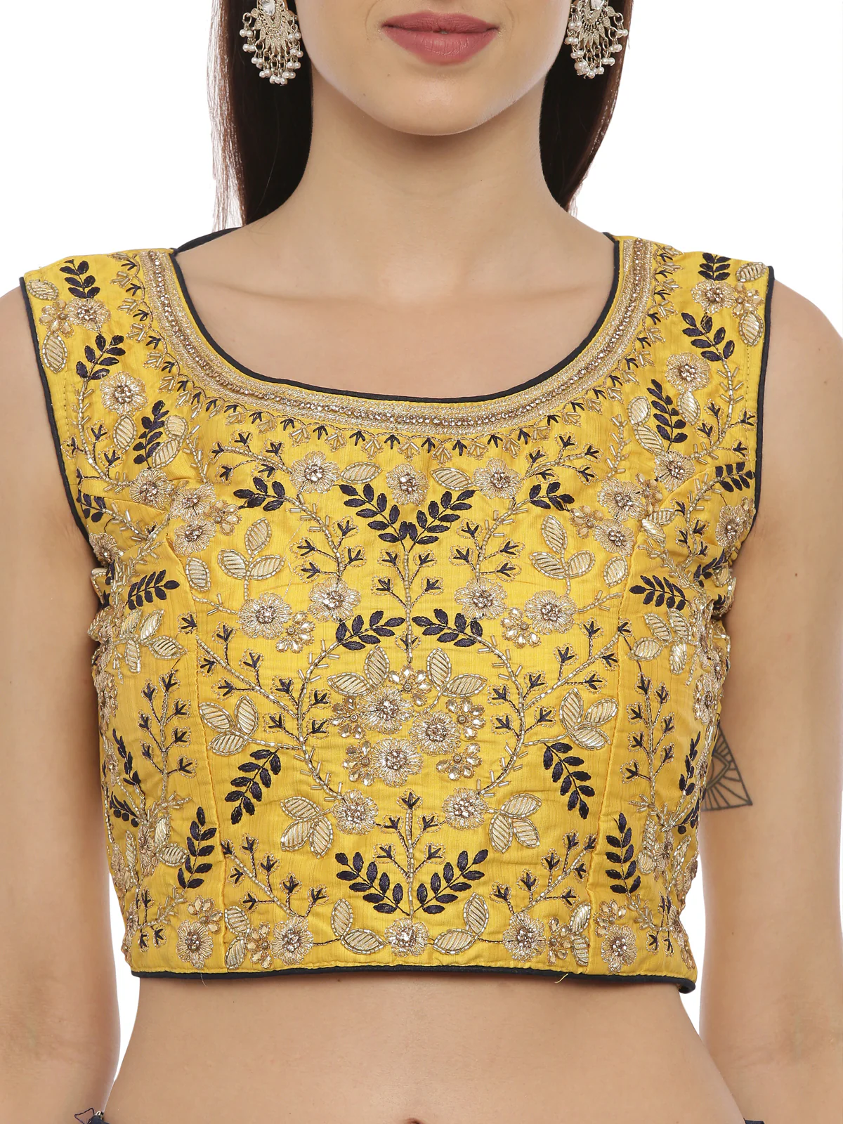 Neerus Yellow & Navy Embellished Lehenga Set - Image 3