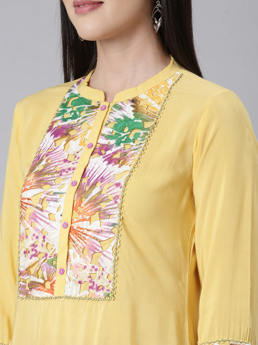 Neerus Yellow Panelled Straight Embellished Kurta - Image 5