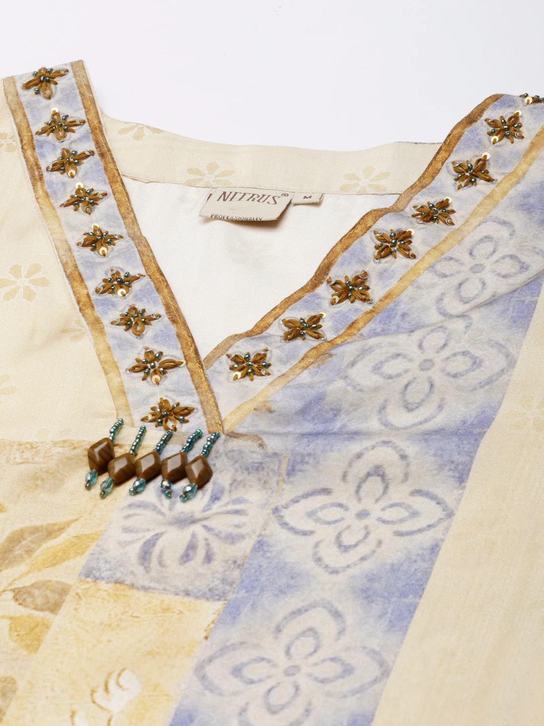 Neerus Yellow Panelled Straight Kurta and Trousers - Image 4