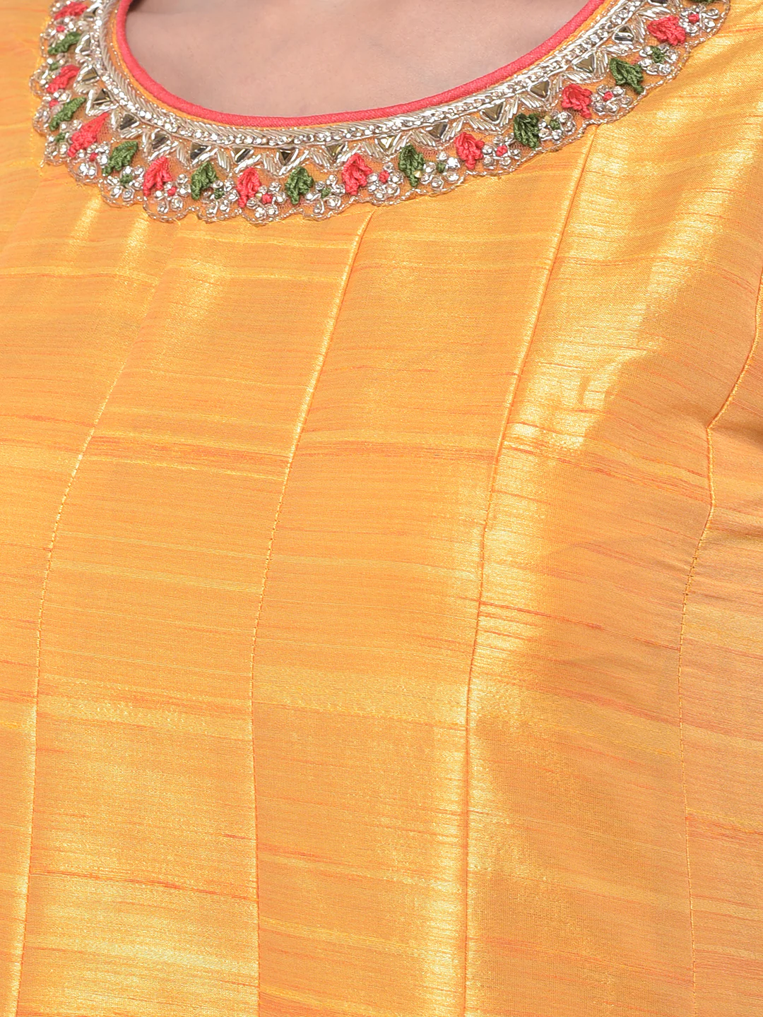 Neerus Yellow & Pink Printed Anarkali Kurta With Dupatta - Image 4