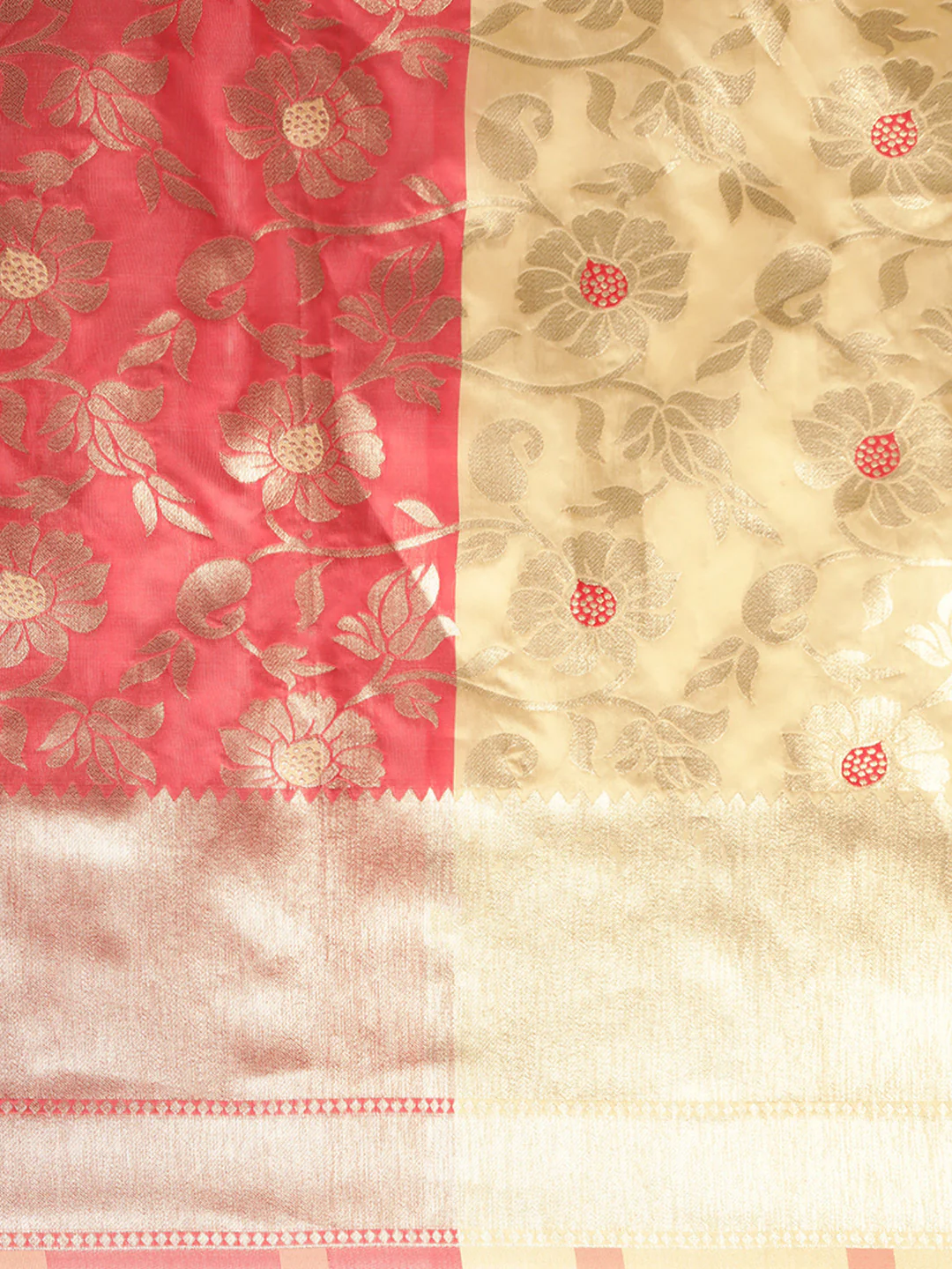 Neerus Yellow & Pink Textured Saree With Blouse - Image 3