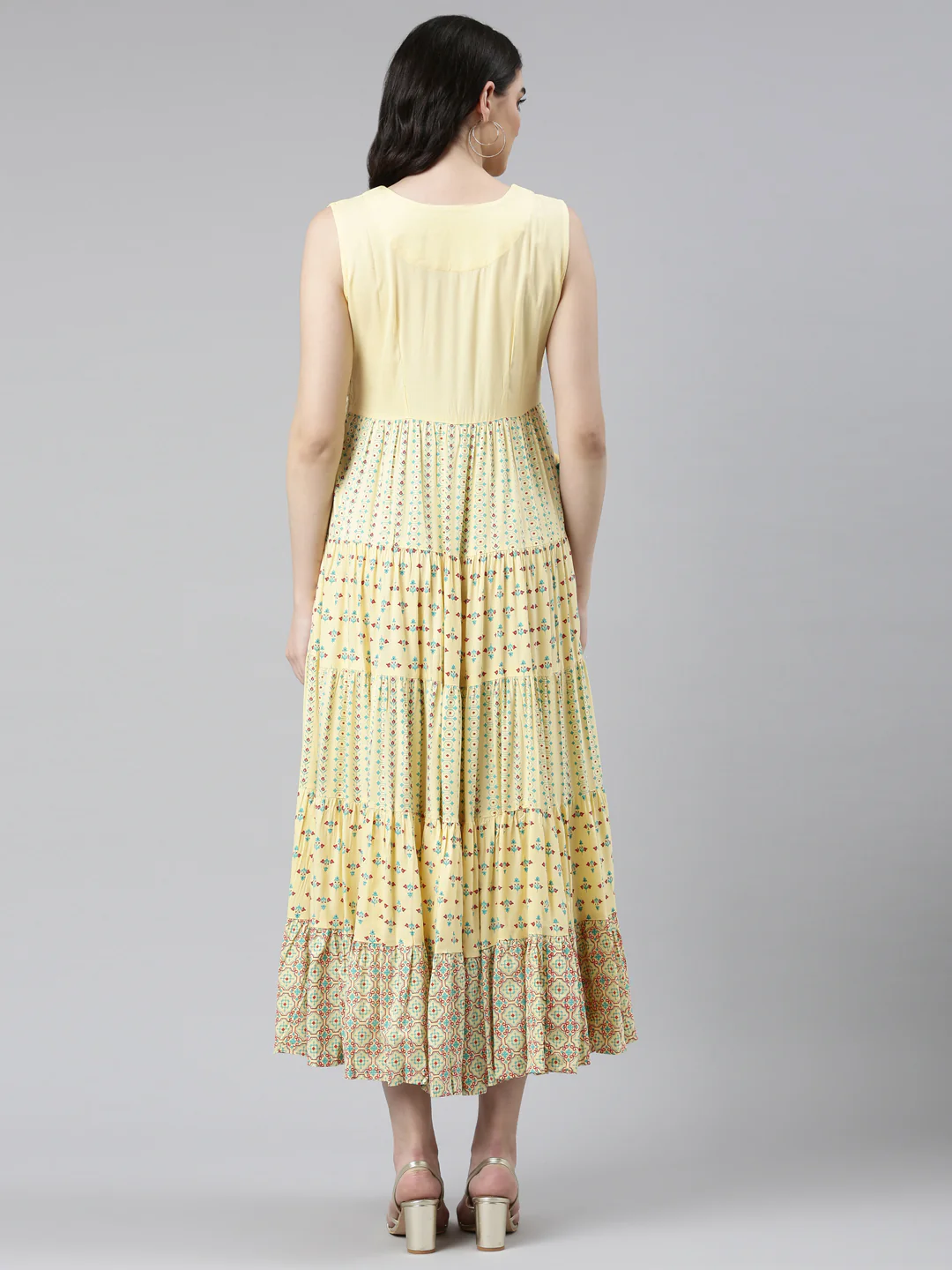 Neerus Yellow Pleated Anarkali Solid Kurta - Image 3