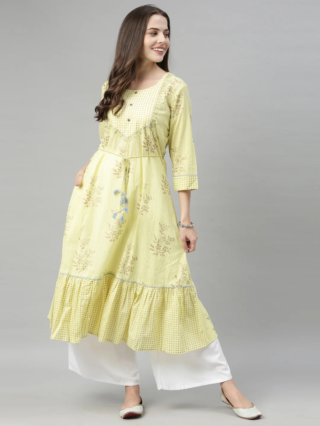 Neerus Yellow Printed A Line Kurta - Image 5
