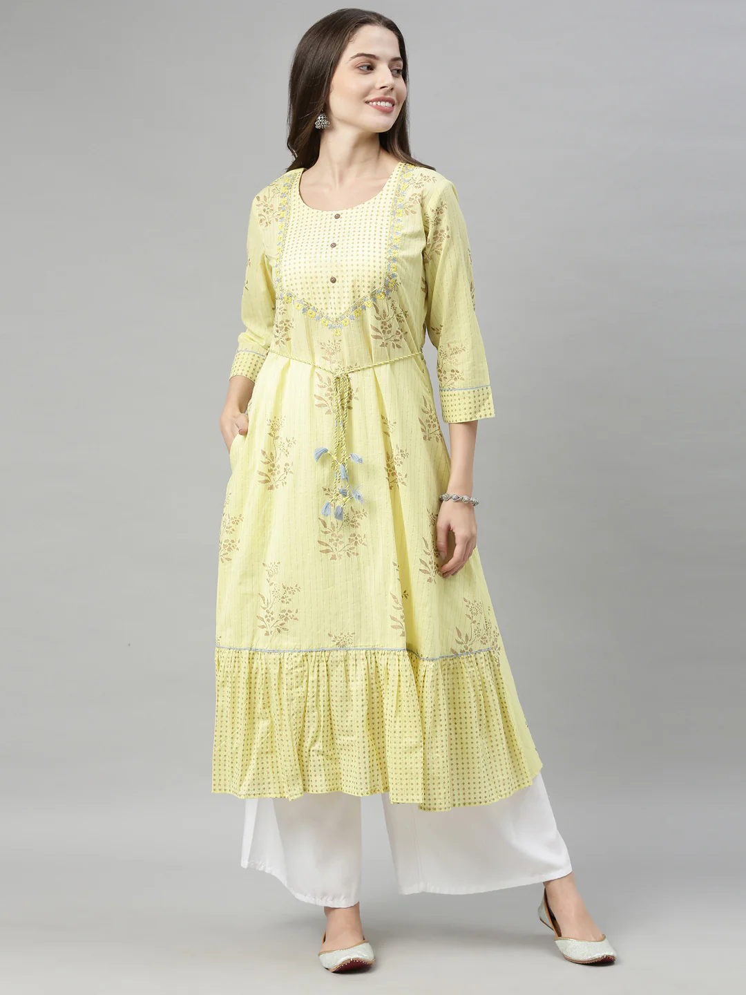 Neerus Yellow Printed A Line Kurta - Image 6
