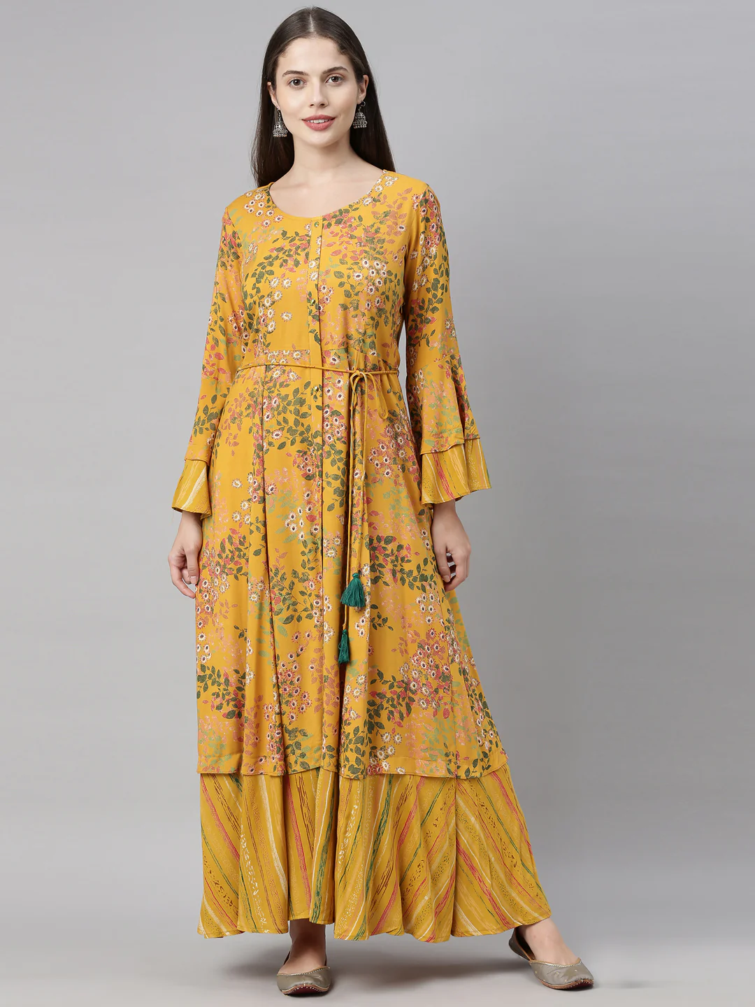 Neerus Yellow Printed A Line Kurta - Image 6
