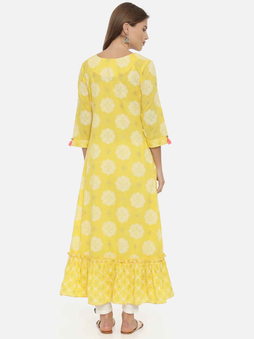 Neerus Yellow Printed Anarkali Kurta - Image 5