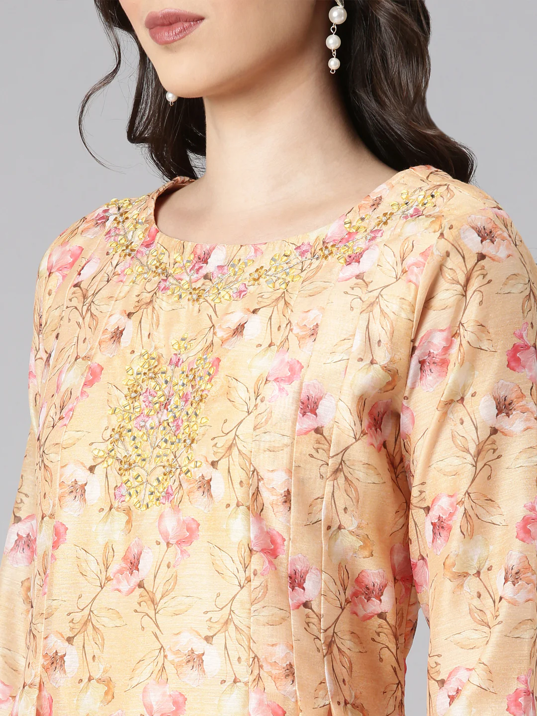Neerus Yellow Printed Anarkali Kurta and Trousers With Dupatta - Image 4