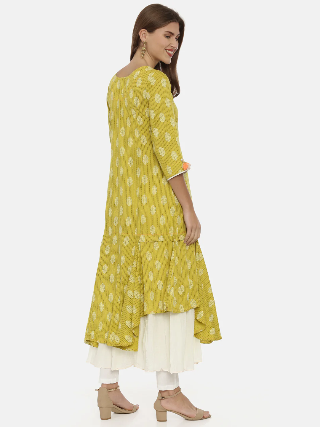 Neerus Yellow Printed High Low Kurta - Image 5