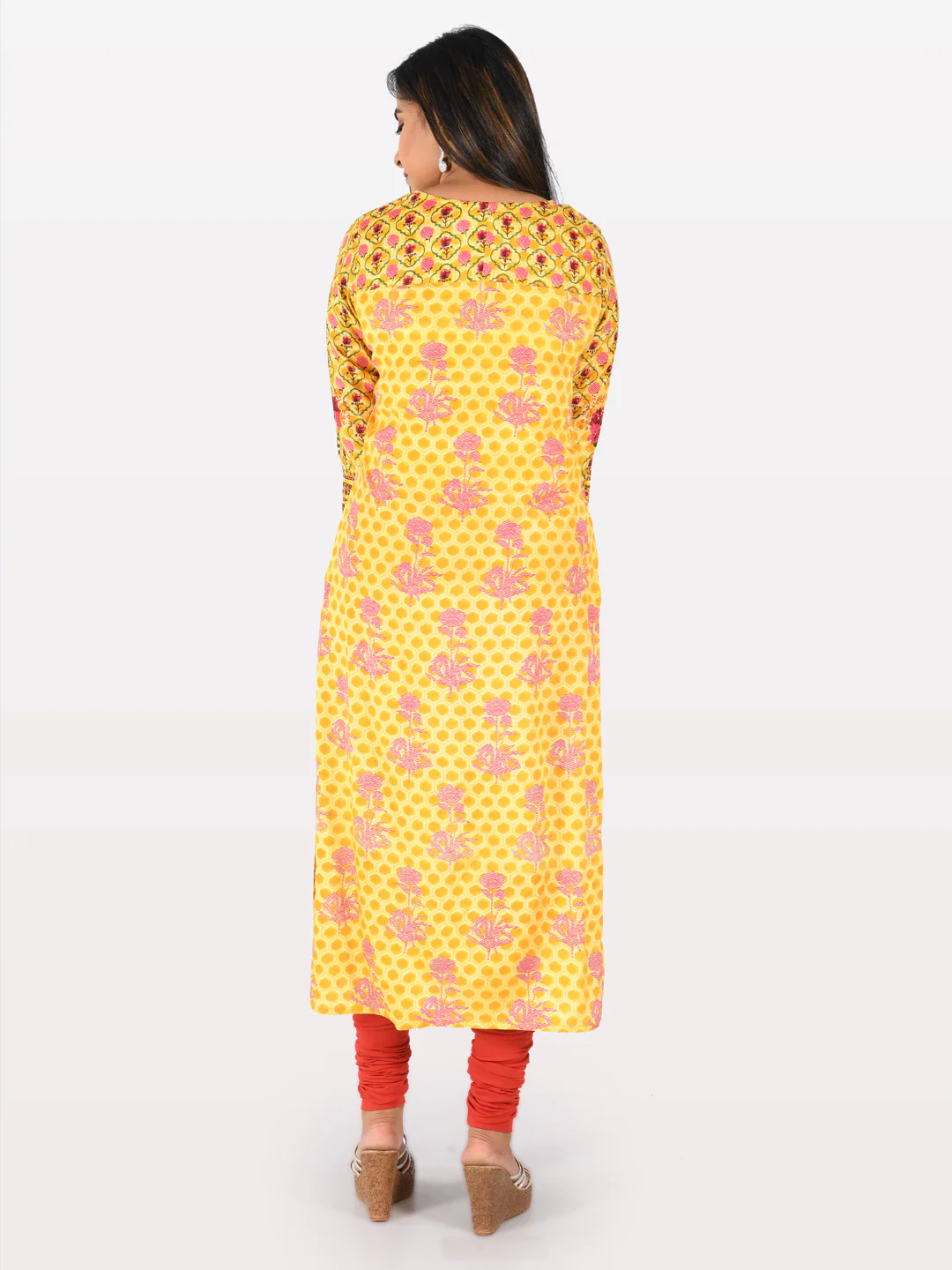 Neerus Yellow Printed Straight Kurta - Image 4