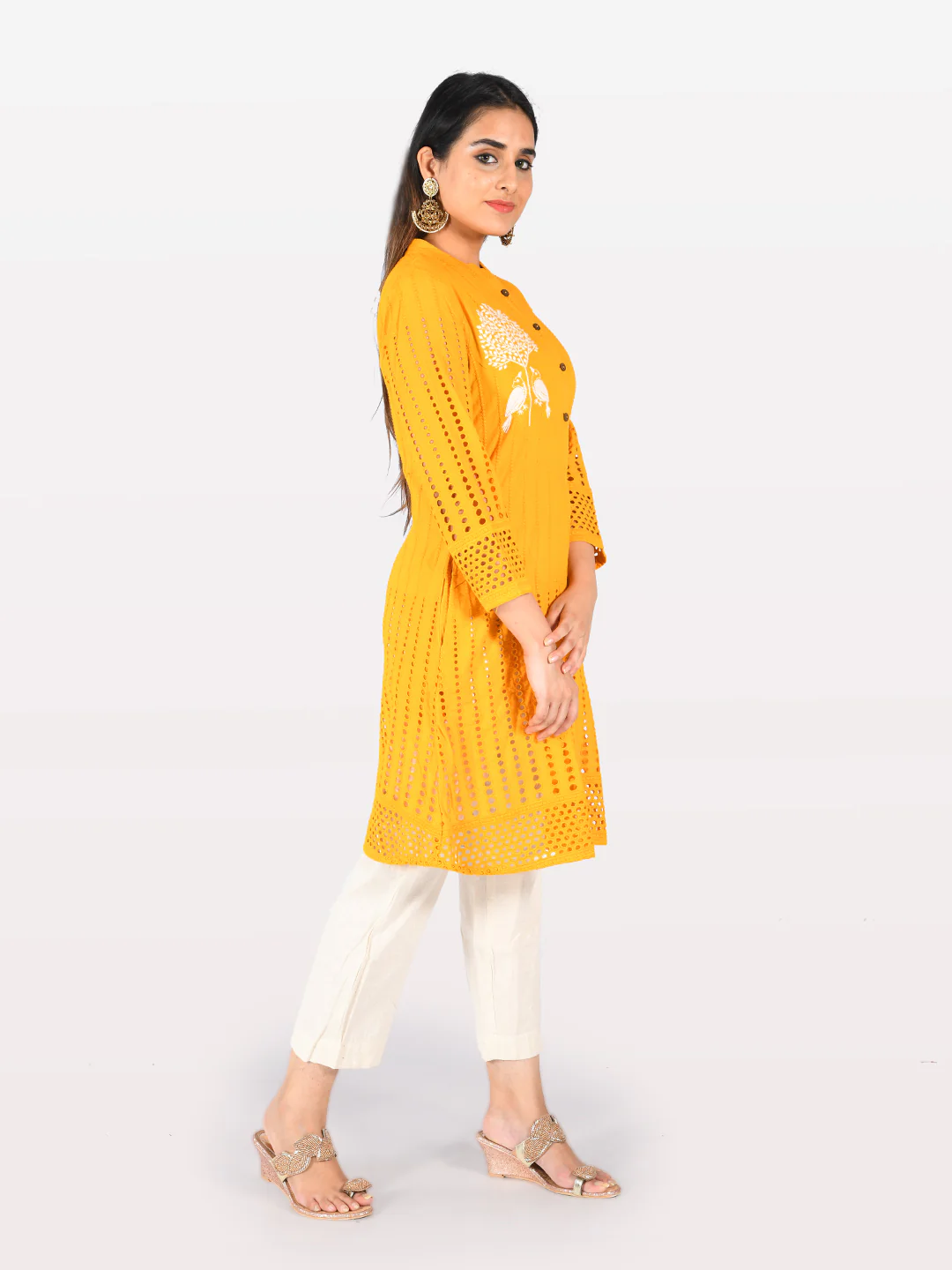 Neerus Yellow Printed Straight Kurta - Image 4