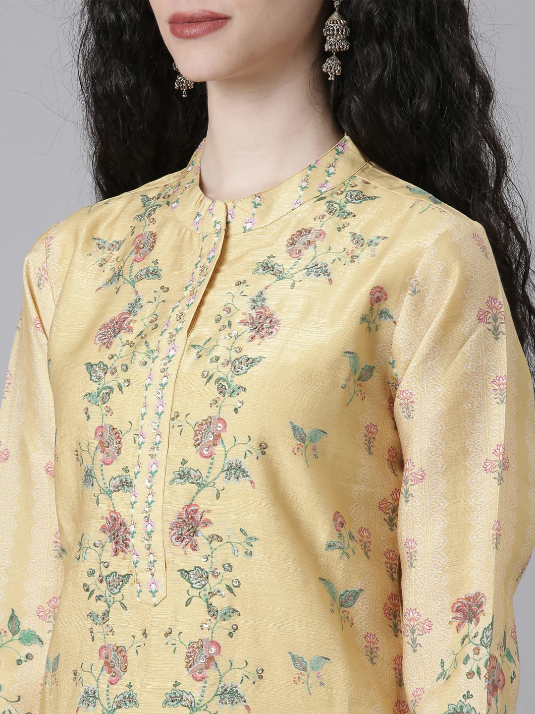 Neerus Yellow Printed Straight Kurta and Trousers With Dupatta - Image 4