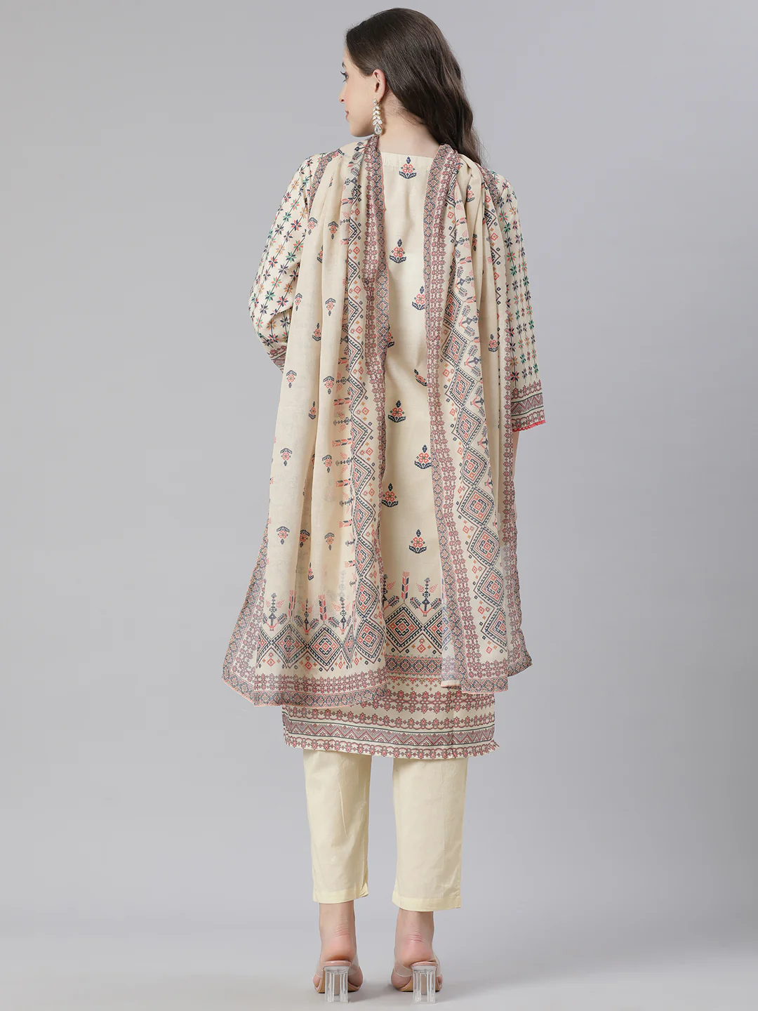 Neerus Yellow Printed Straight Kurta and Trousers With Dupatta - Image 3