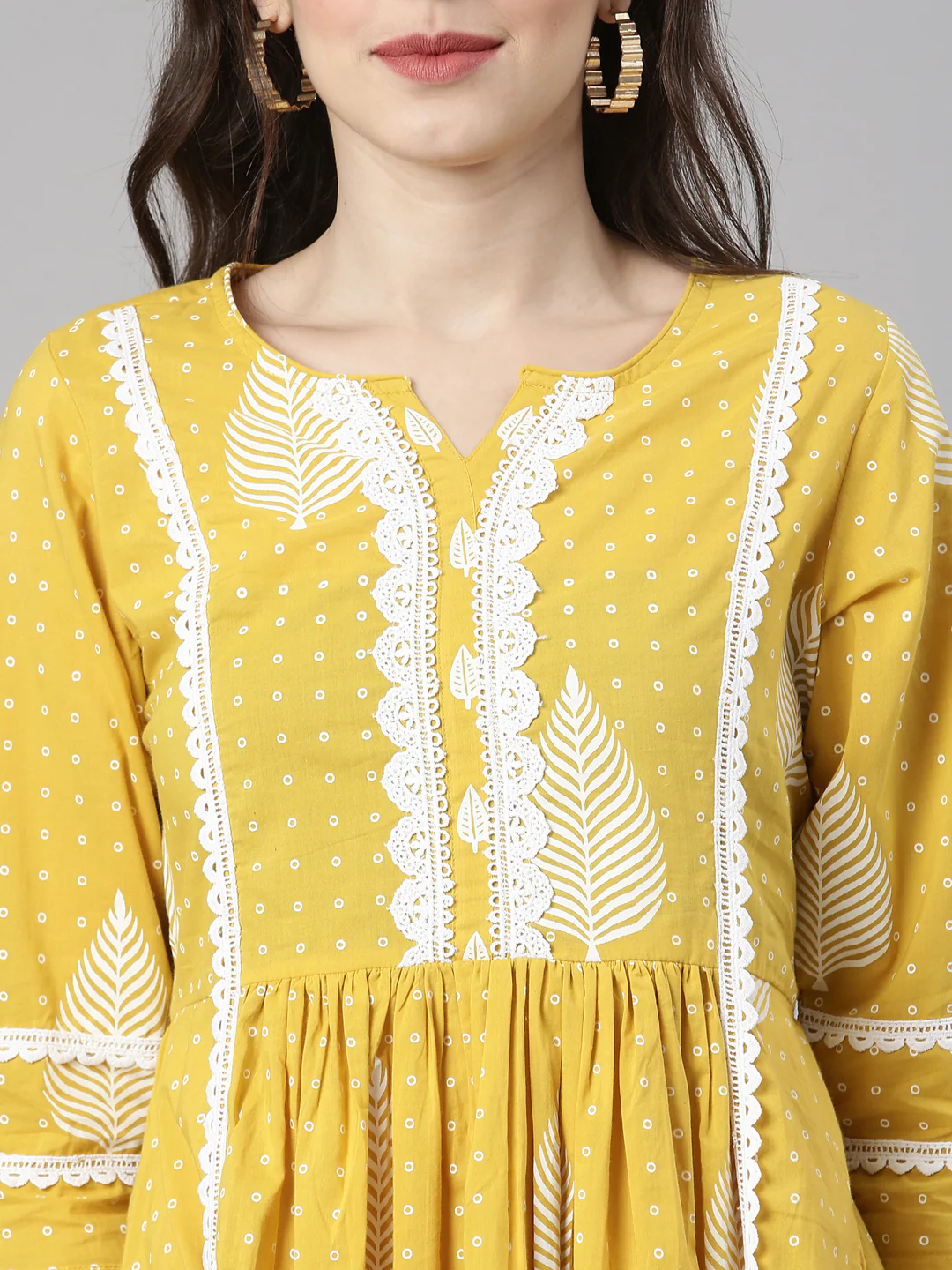 Neerus Yellow Printed Straight Kurta and Trousers With Dupatta and with bag - Image 2