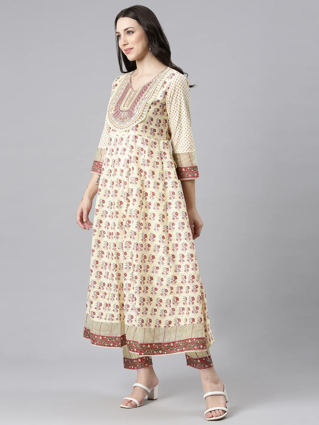 Neerus Yellow Regular Anarkali Kurta and Trousers With Dupatta - Image 2
