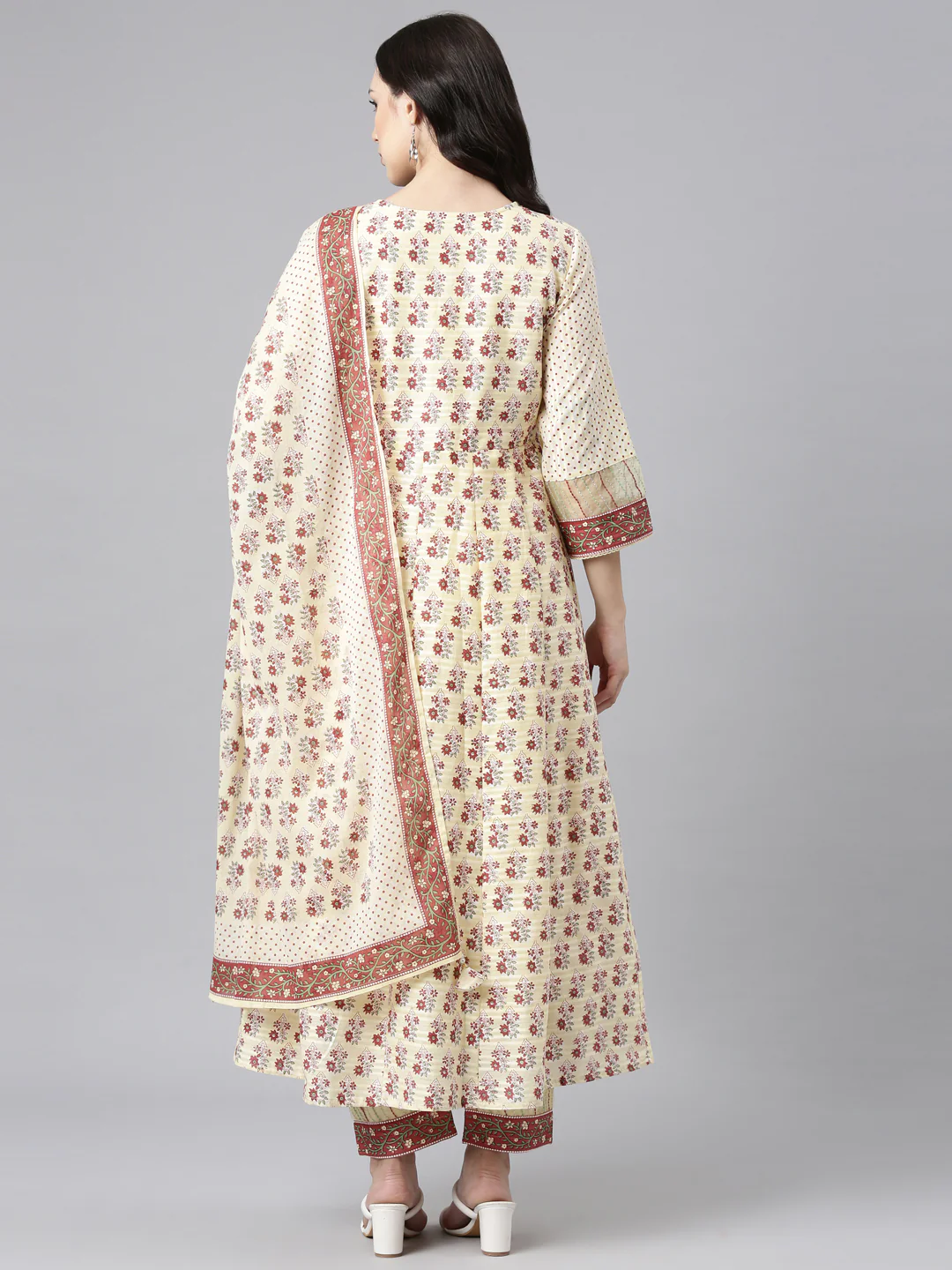 Neerus Yellow Regular Anarkali Kurta and Trousers With Dupatta - Image 3