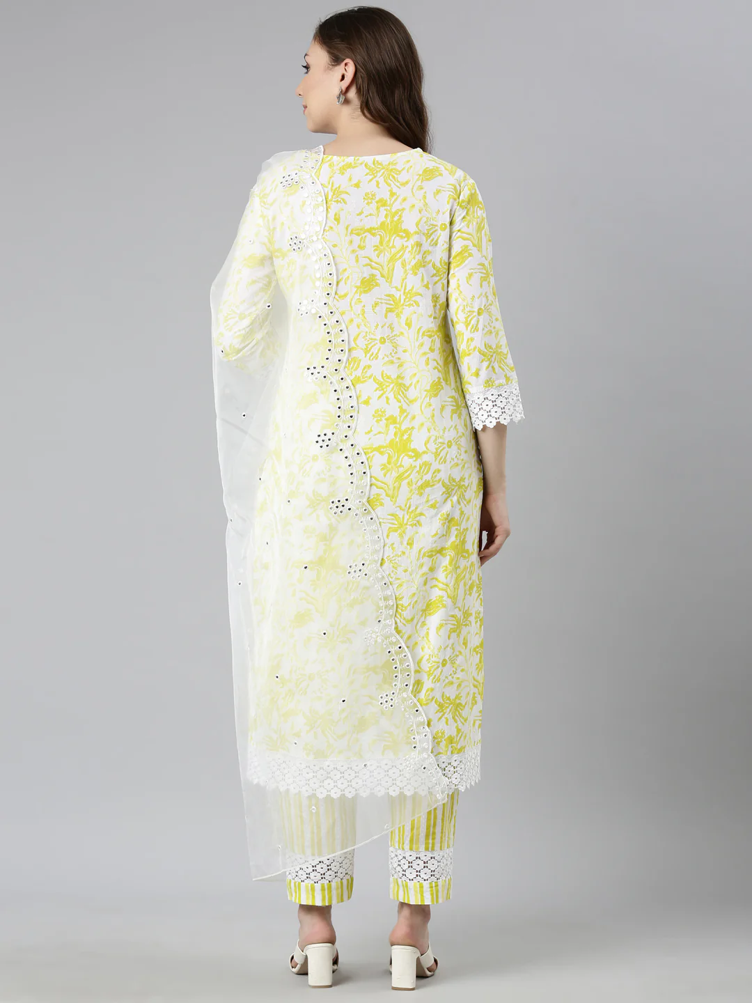 Neerus Yellow Regular Scalloped Floral Readymade suits - Image 3