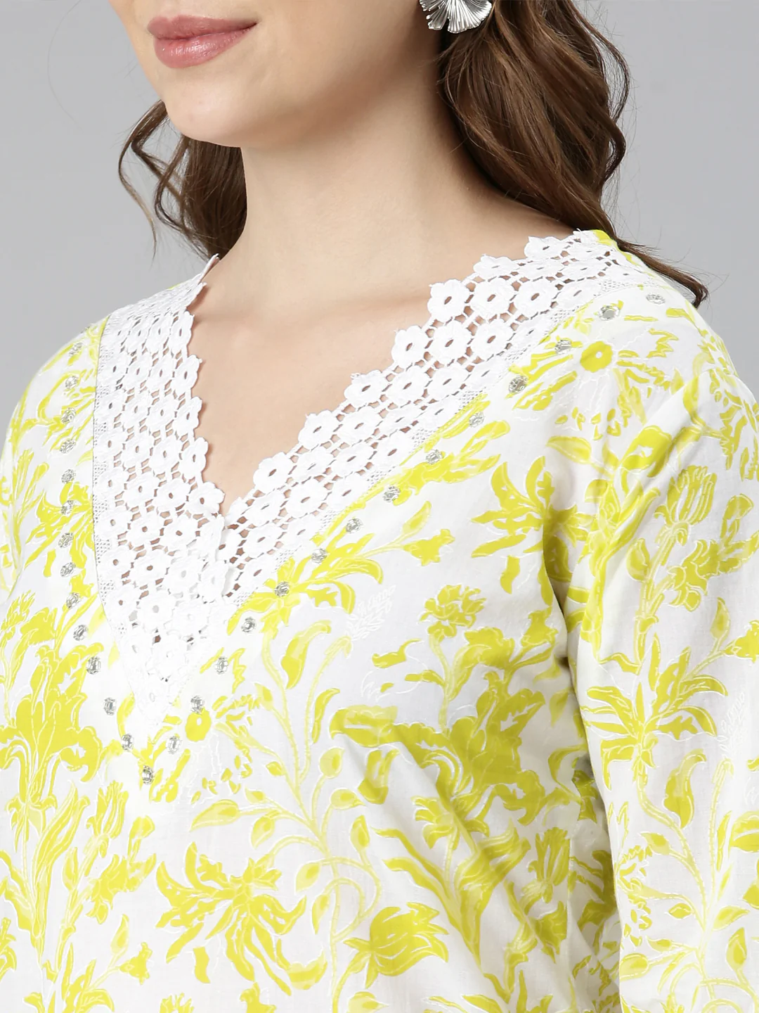 Neerus Yellow Regular Scalloped Floral Readymade suits - Image 7