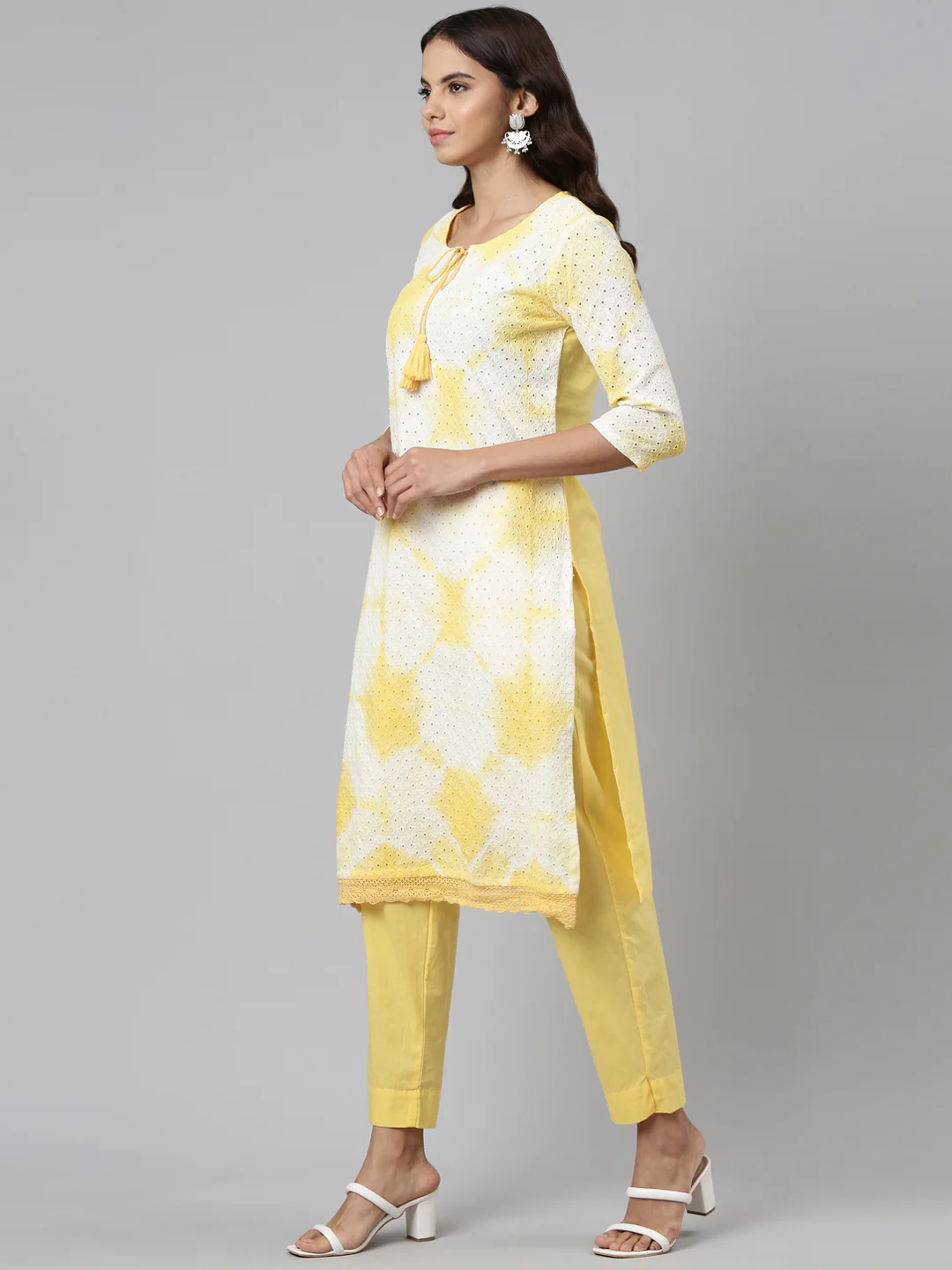Neerus Yellow Regular Straight Dyed Kurta And Trousers With Dupatta - Image 2