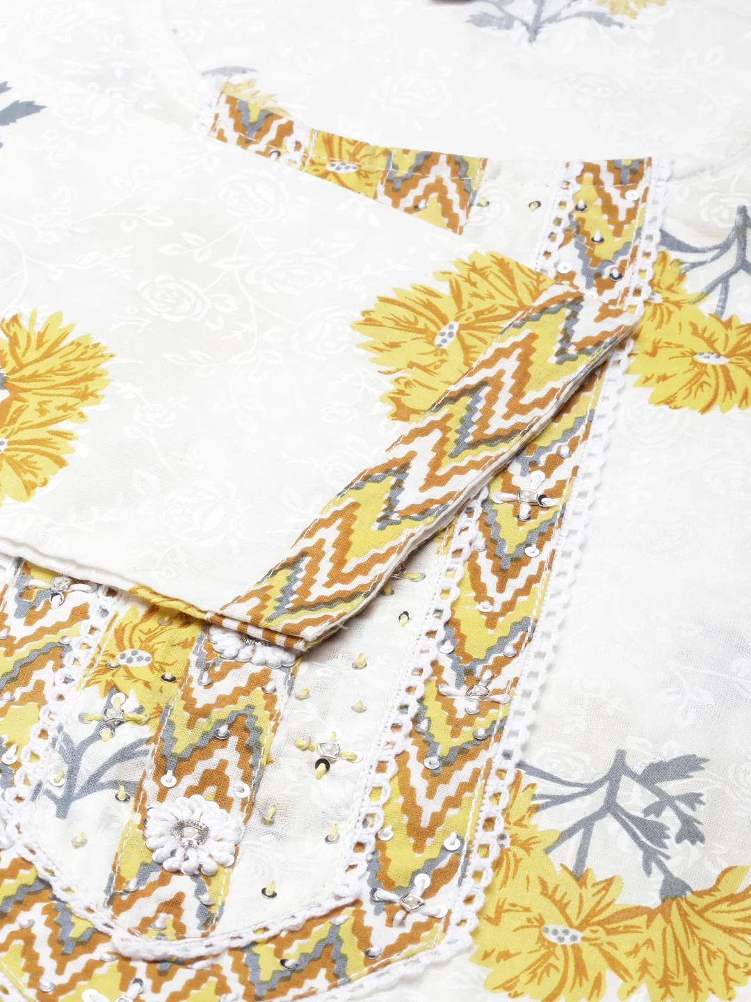 Neerus Yellow Regular Straight Embroidered Kurta and Trousers - Image 4