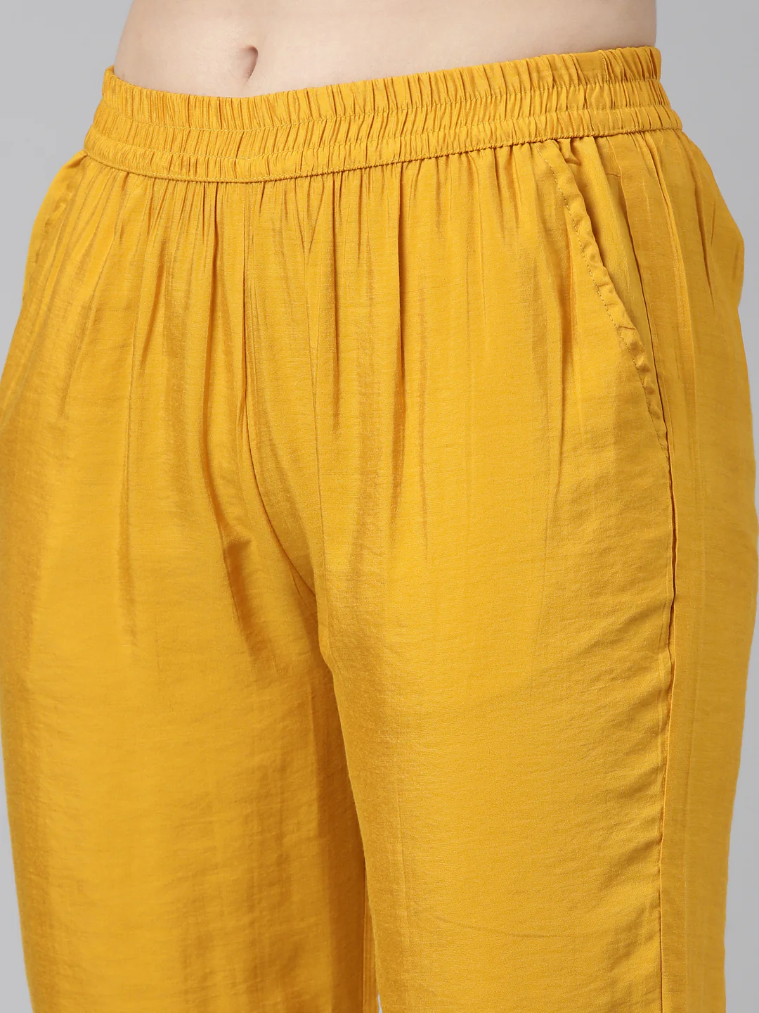 Neerus Yellow Regular Straight Embroidered Kurta And Trousers - Image 6
