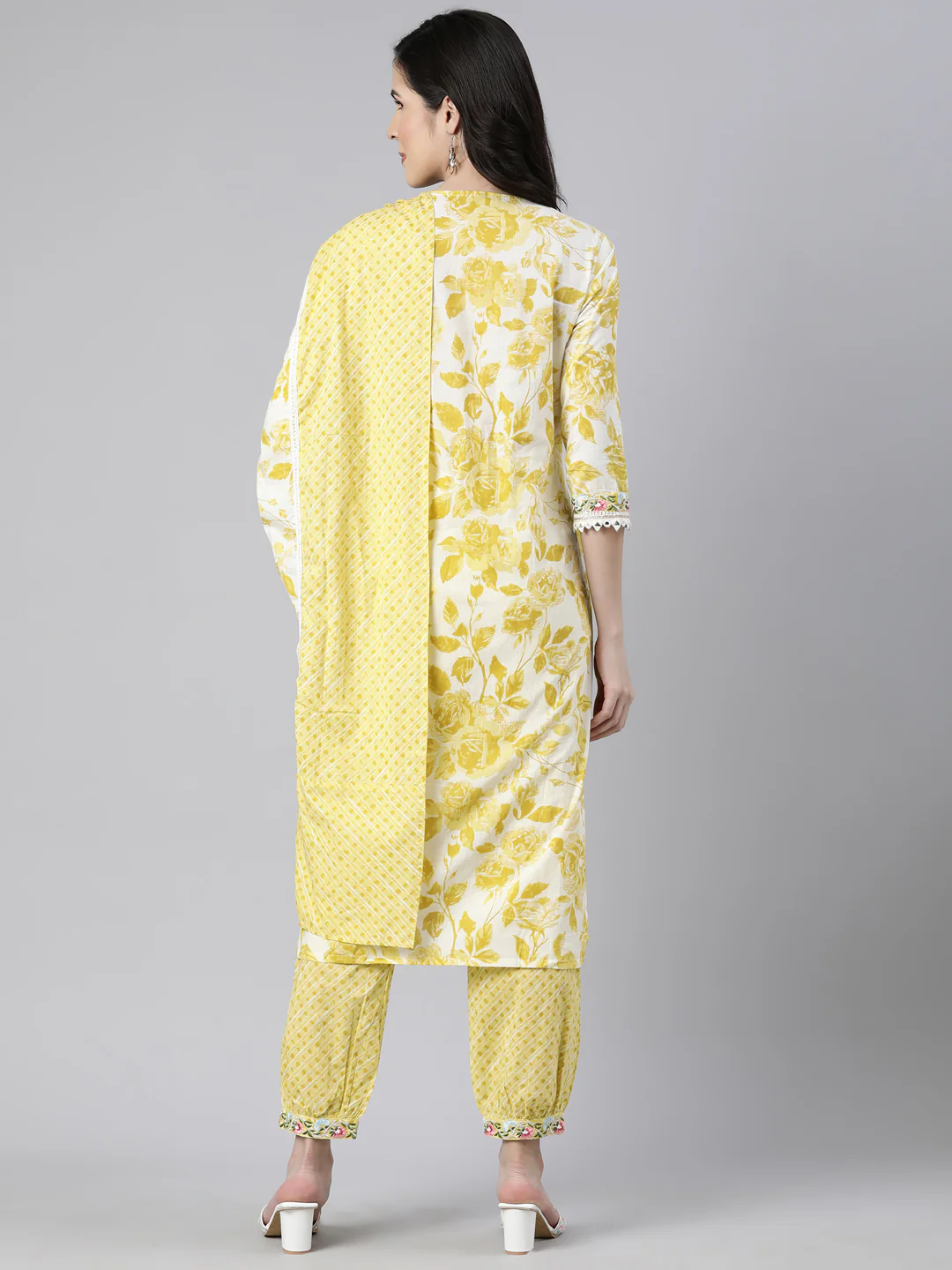 Neerus Yellow Regular Straight Floral Readymade suits - Image 3