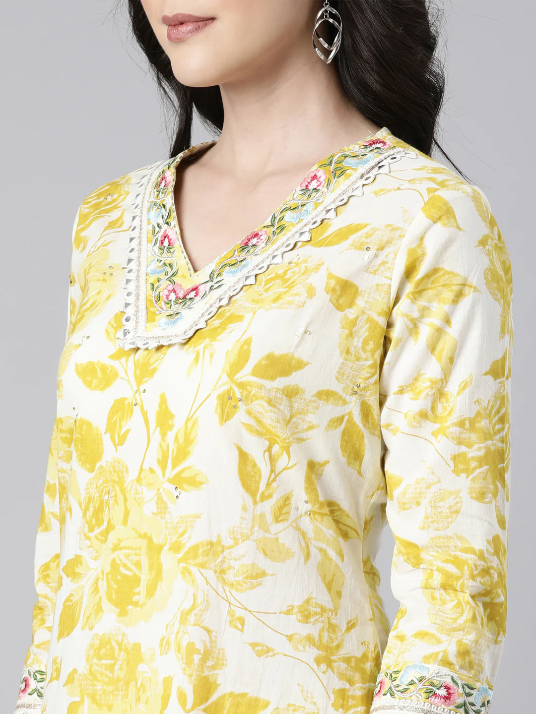 Neerus Yellow Regular Straight Floral Readymade suits - Image 7