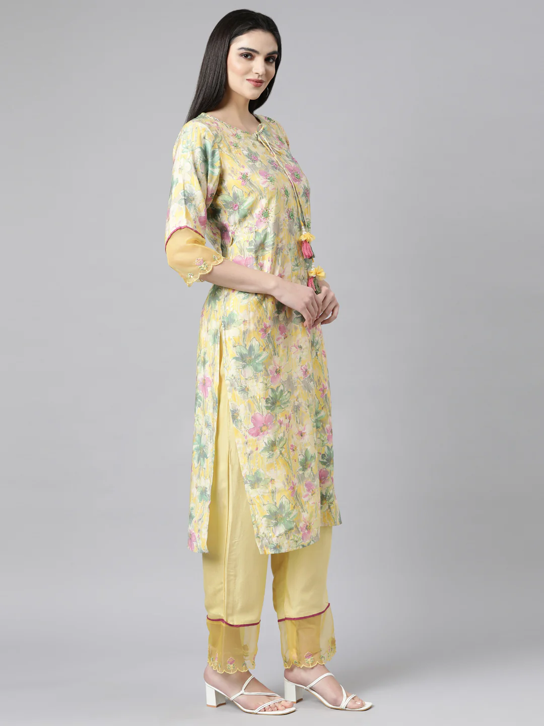 Neerus Yellow Regular Straight Floral Readymade suits - Image 2