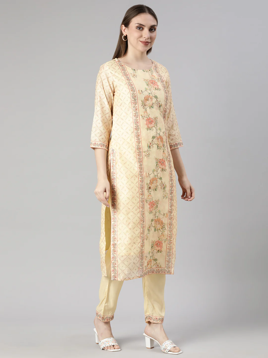 Neerus Yellow Regular Straight Floral Readymade suits - Image 2