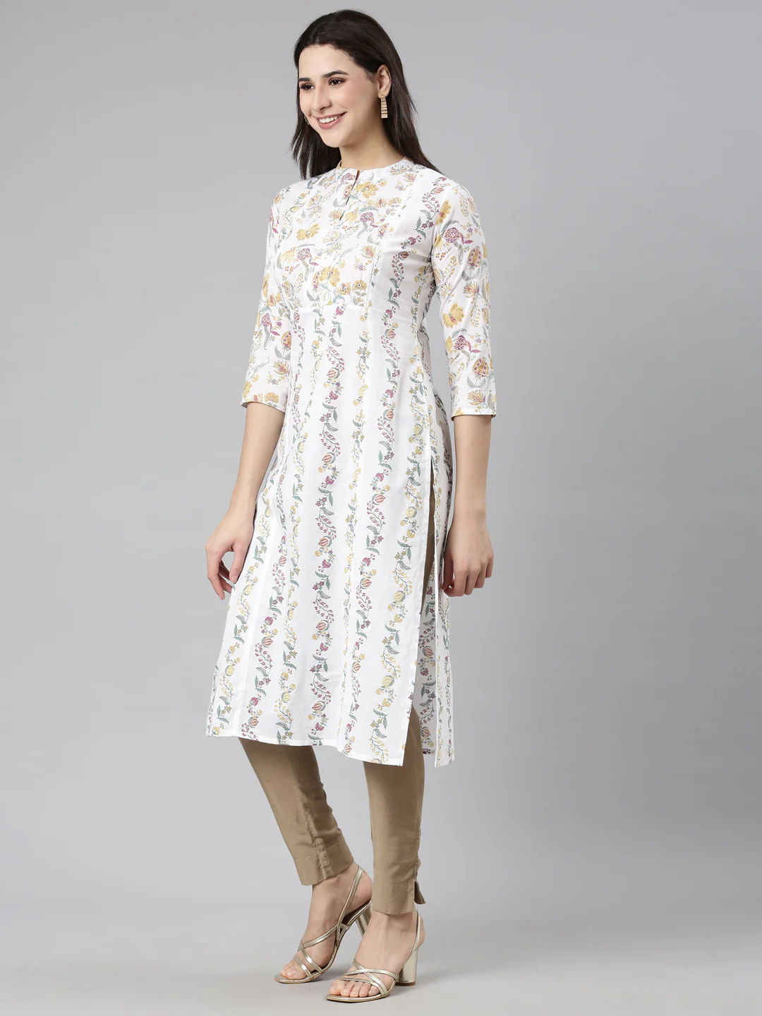 Neerus Yellow Regular Straight Floral Kurta - Image 2