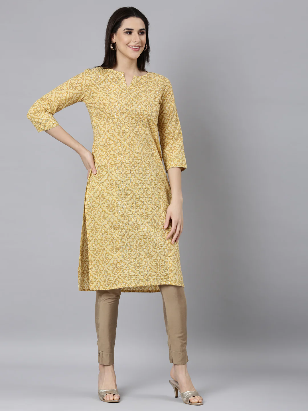 Neerus Yellow Regular Straight Floral Kurta - Image 2
