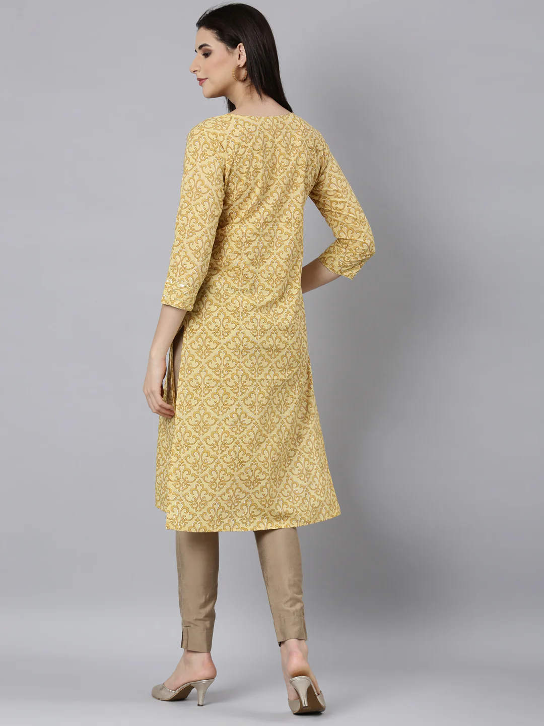 Neerus Yellow Regular Straight Floral Kurta - Image 3