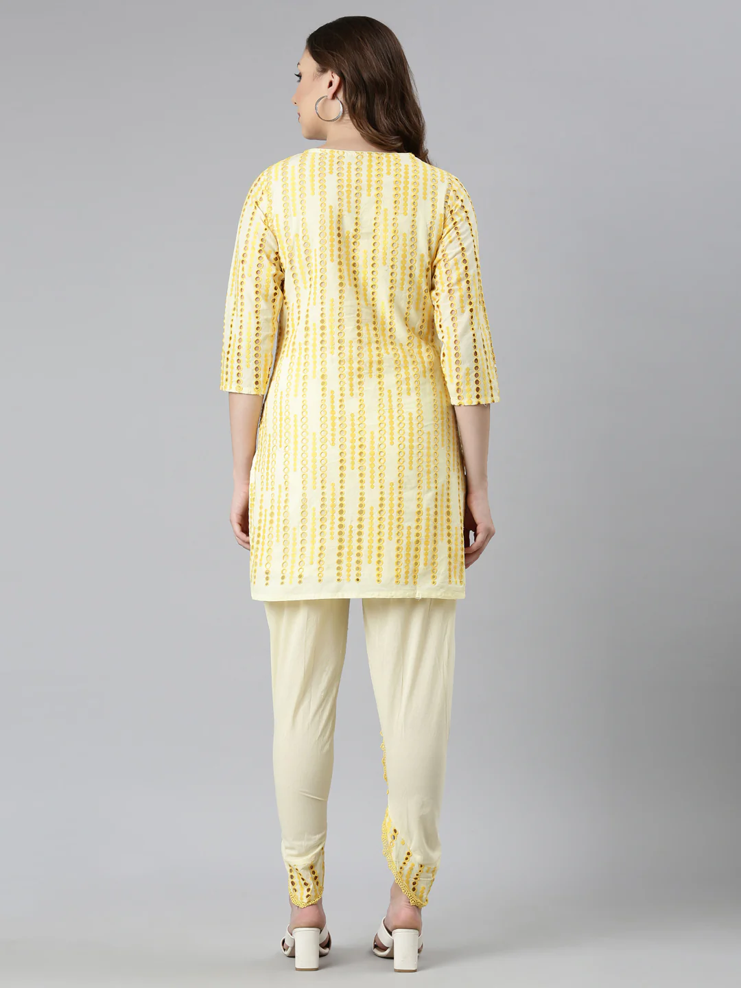 Neerus Yellow Regular Straight Floral Kurti And  Panchakattu - Image 3