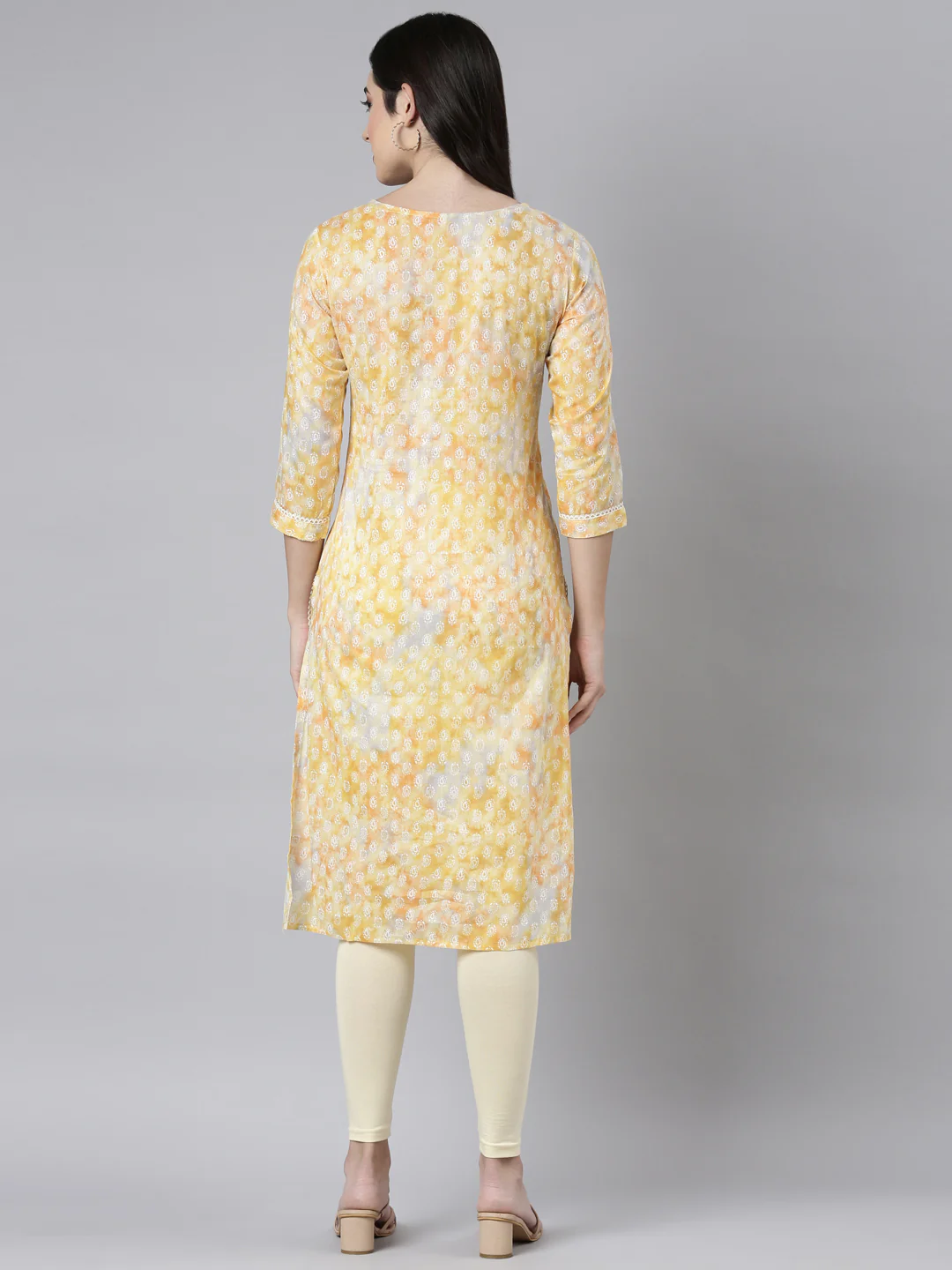 Neerus Yellow Regular Straight Paisley Kurta - Image 3