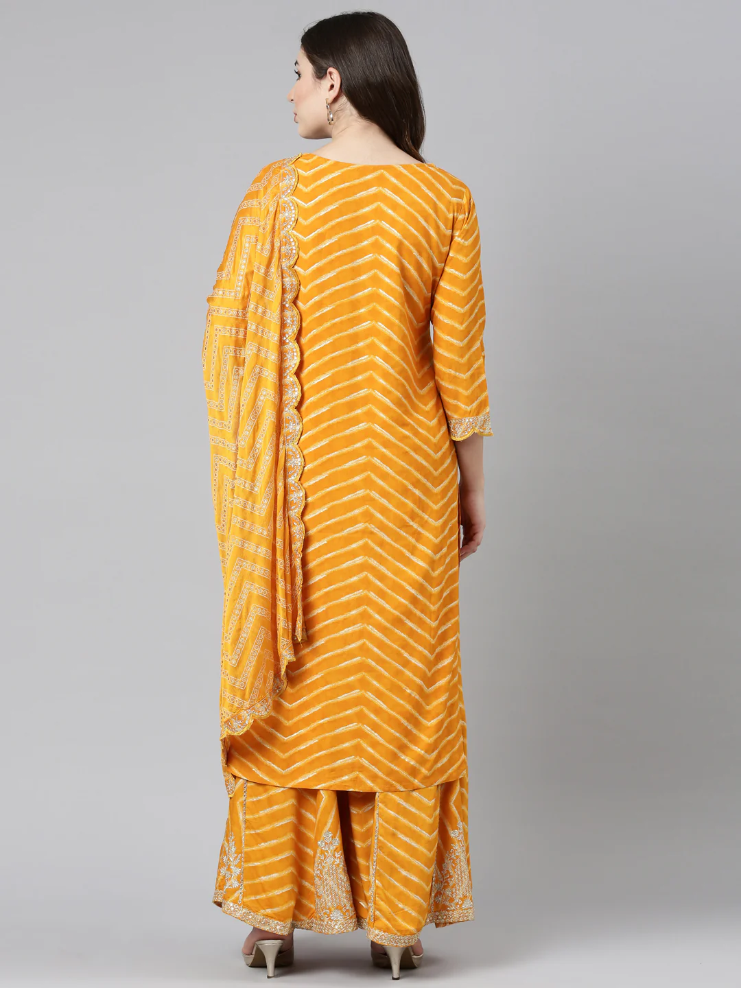 Neerus Yellow Regular Straight Printed Kurta And Sharara With Dupatta - Image 4