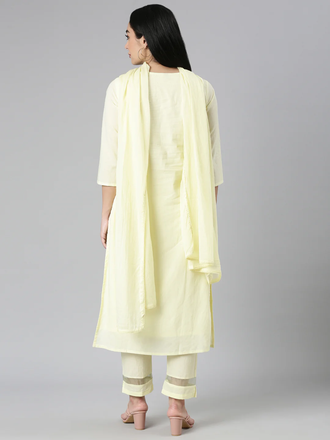 Neerus yellow Regular Straight Solid Kurta and Trousers With Dupatta - Image 3