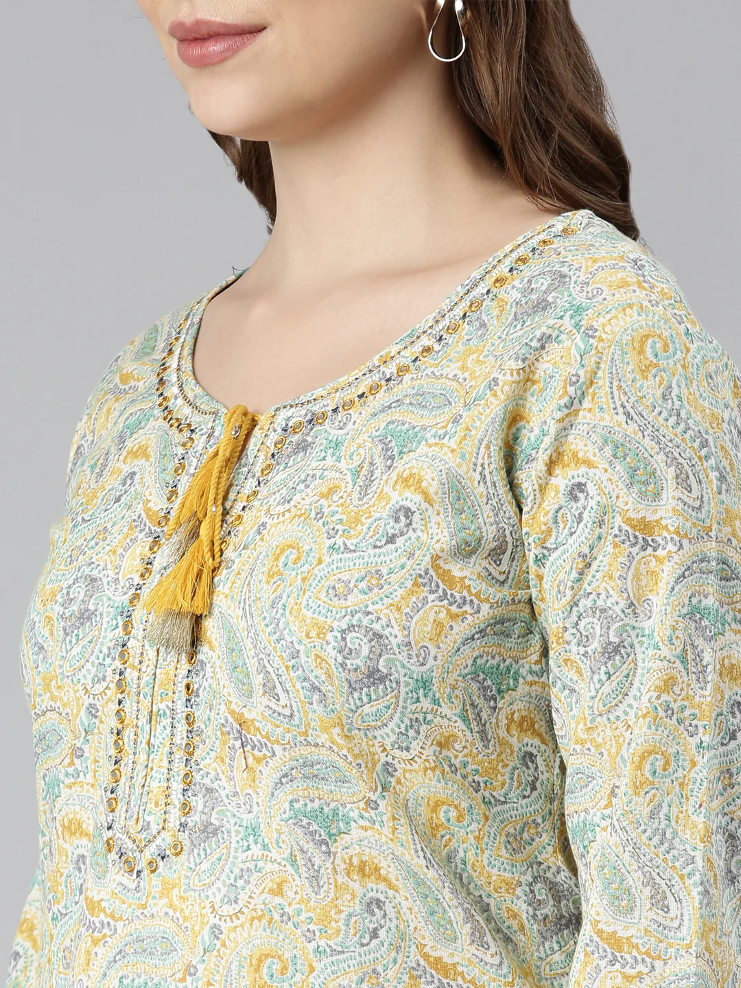Neerus Yellow Regular Straight Woven Design Kurta - Image 5