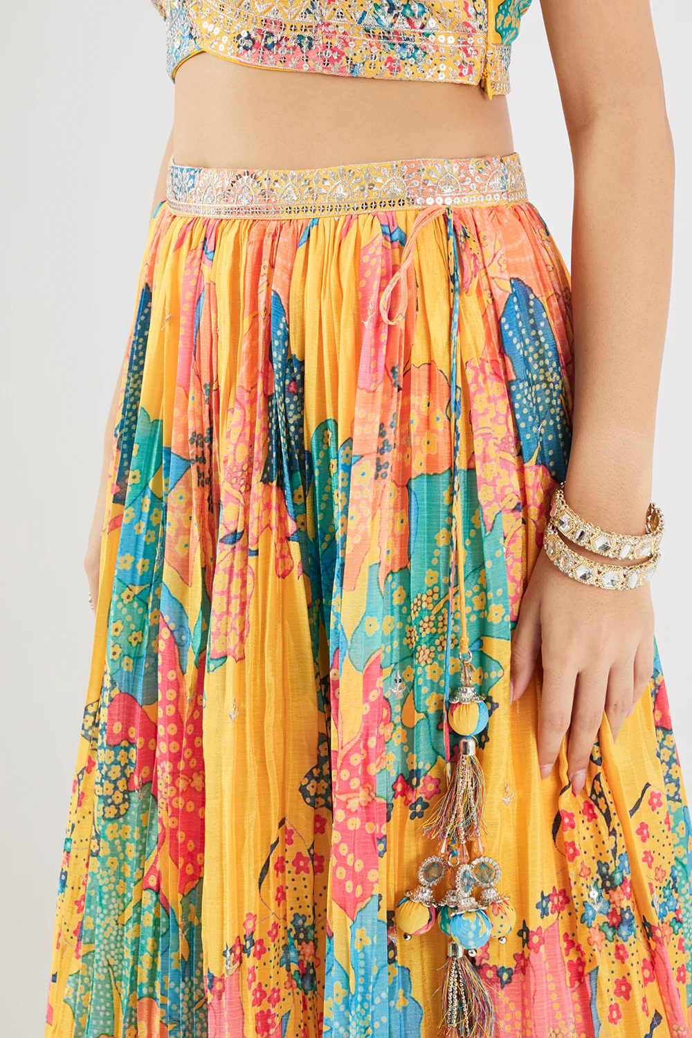 Neerus Yellow Sequence Work Chinon Fabric Ghagra Set - Image 7