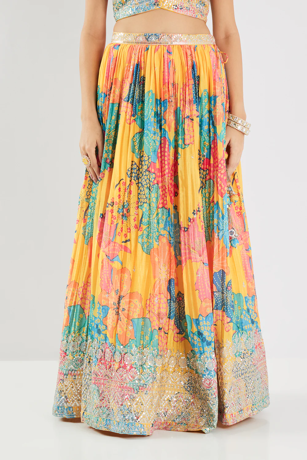 Neerus Yellow Sequence Work Chinon Fabric Ghagra Set - Image 8