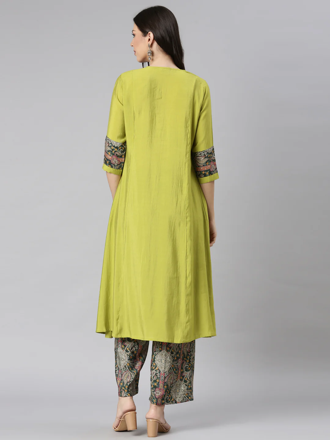 Neerus Yellow Solid Straight Kurta and Palazzos - Image 3