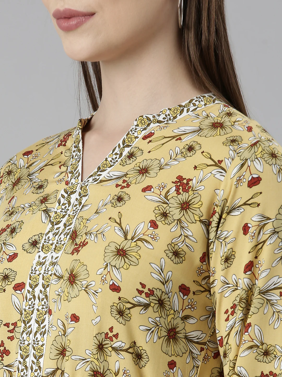 Neerus Yellow Straight Casual Floral Dresses - Image 6