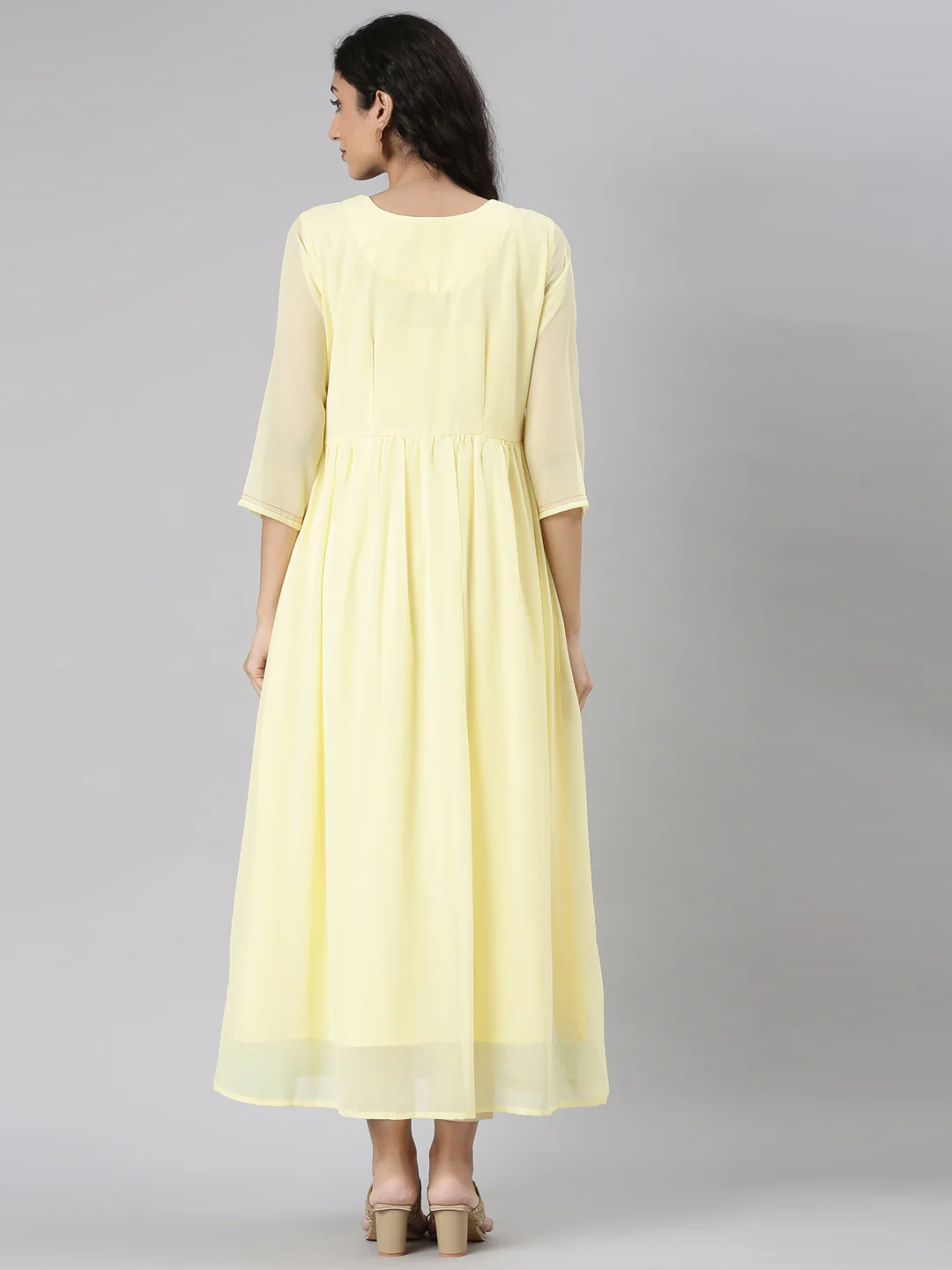 Neerus Yellow Straight Casual Floral Maxi Dresses - Image 4