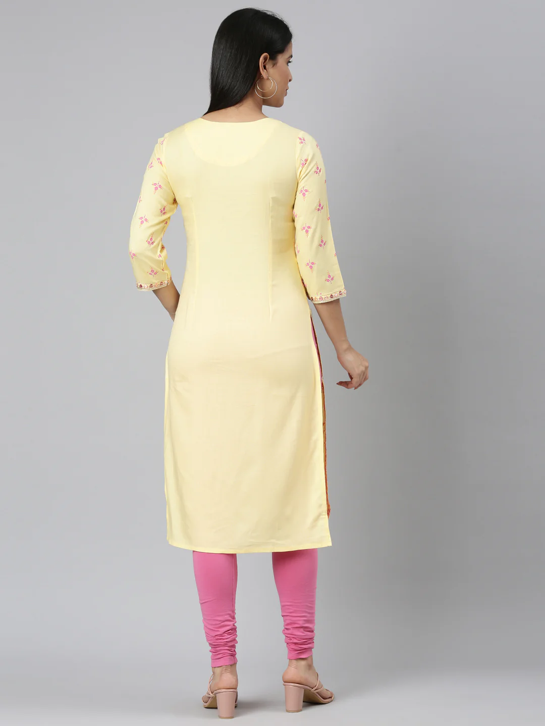 Neerus Yellow Straight Casual Floral Straight Kurta - Image 3