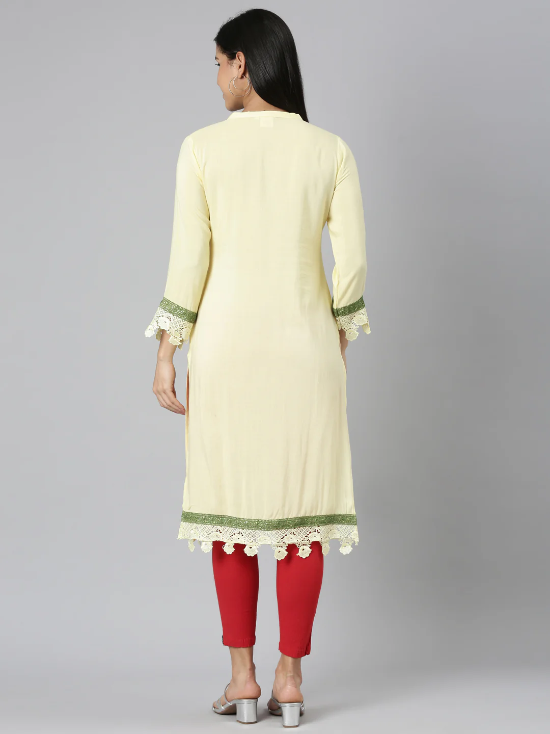 Neerus Yellow Straight Casual Floral Straight Kurta - Image 3